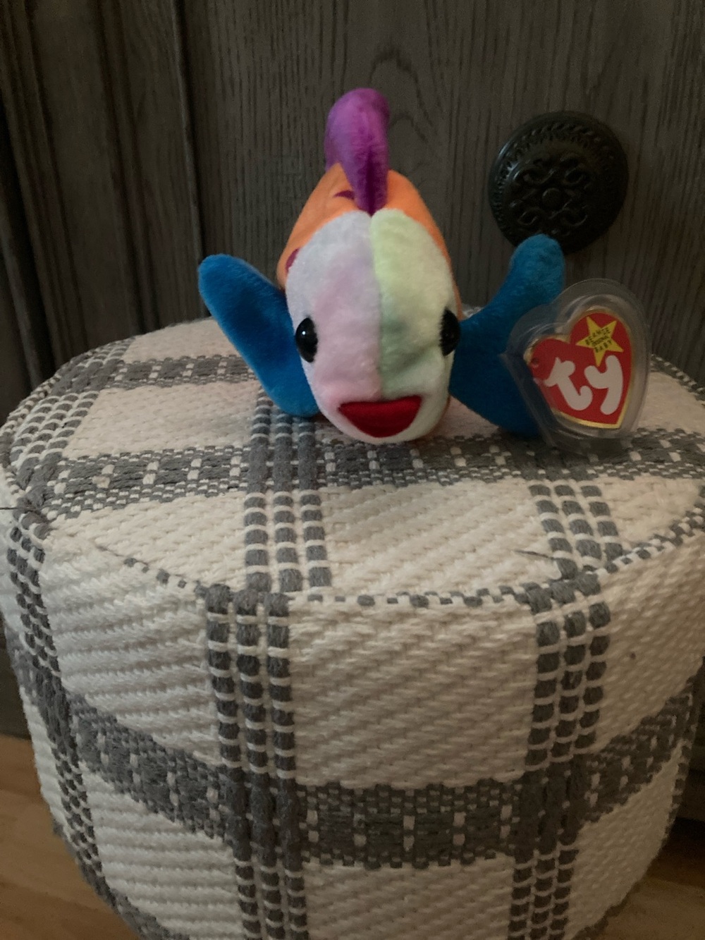 Ty Rainbow Fish Plush with Blue Fins and Purple Crest